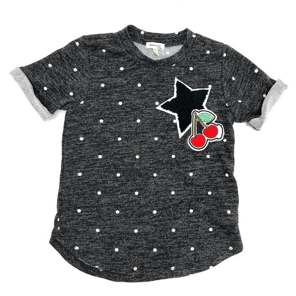 Monteau Girl's Star & Cherries Grey Polka-Dot Short Sleeve Top Small NEW - Picture 1 of 4